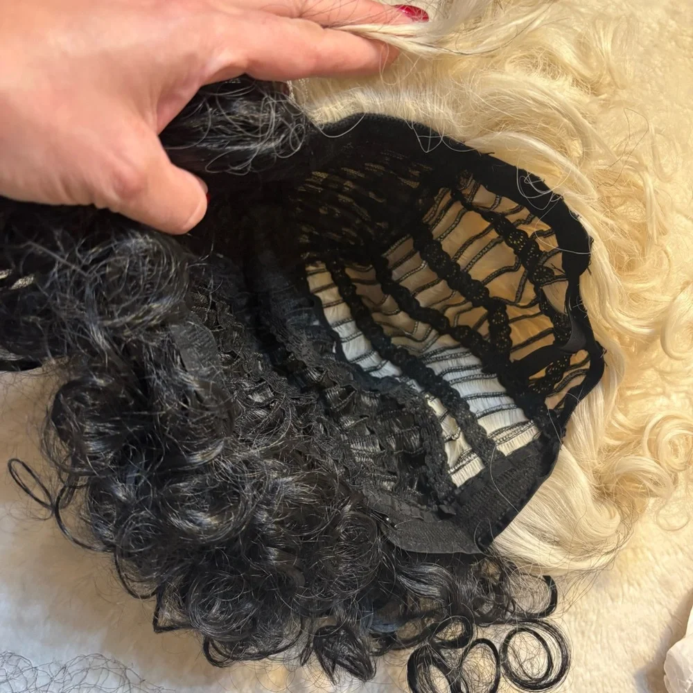 NEW Wig Two-Tone Black & White Curly Hairpiece Cosplay Cruella Women Hair